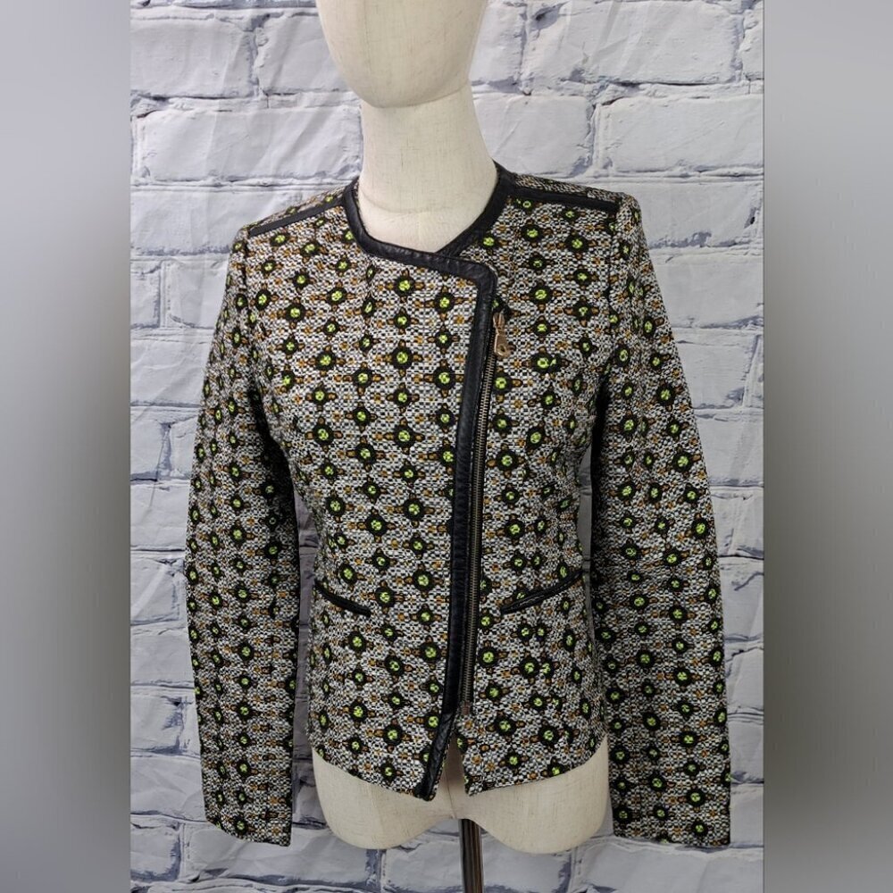 Guess by Marciano Women's Blazer Coat Jacket Asymmetrical Zip Cotton Linen 2 US